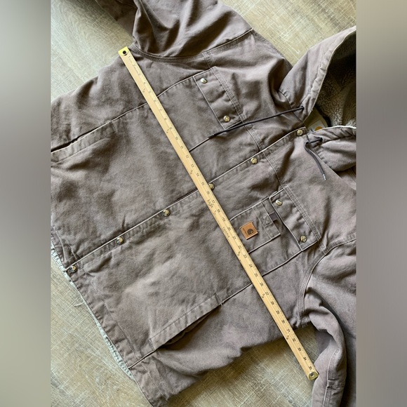 Carhartt men’s J284 FWD Brown Hooded Jacket Sherpa Lined XXL Snap Button - Picture 9 of 13